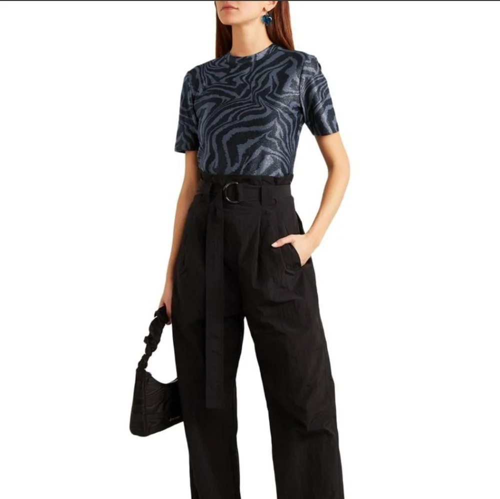 Ganni Metallic Zebra-Print Short Sleeve Top in Black - Picture 3 of 4